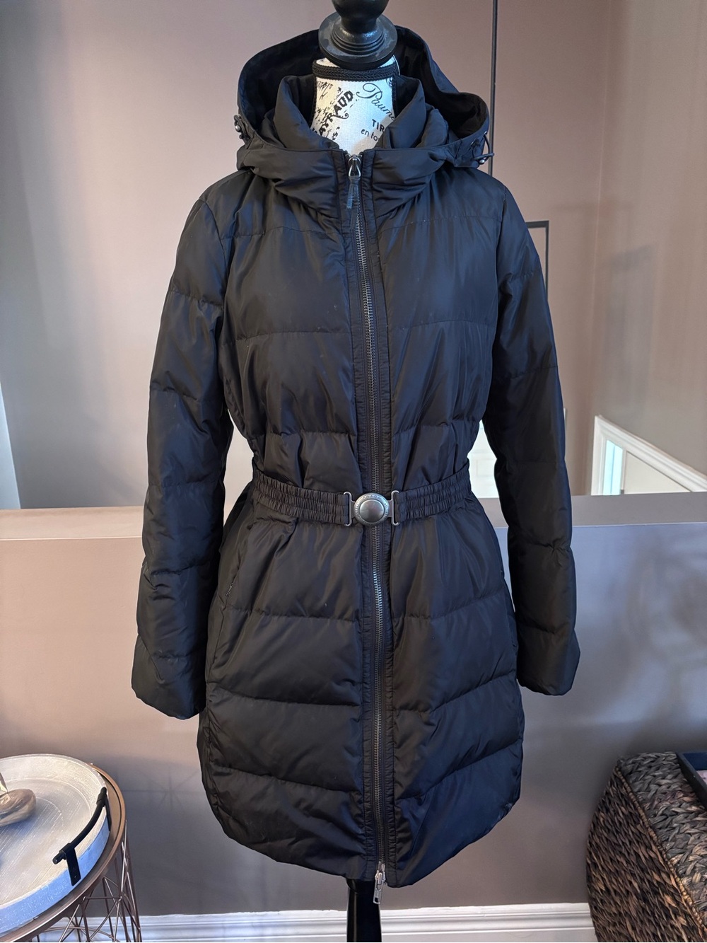 Coach Black Hooded Belted Puffer Coat